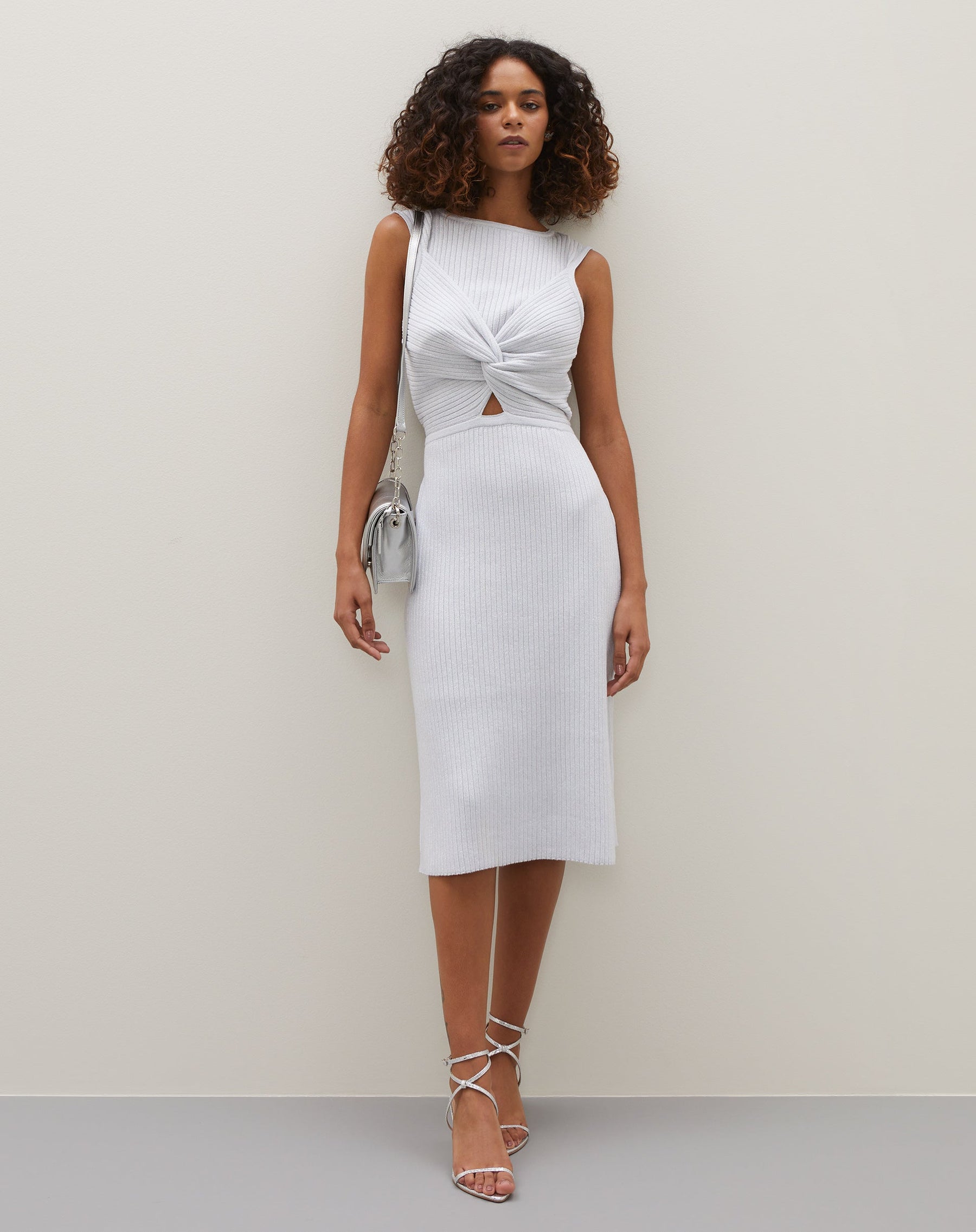 Vestido Midi de Tricot com Lurex - Branco